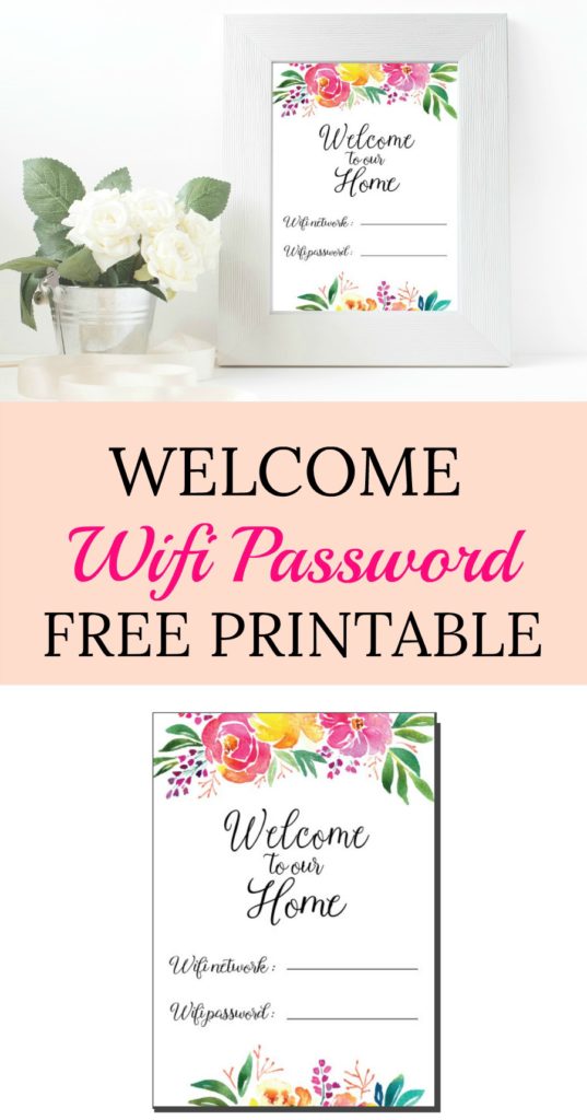Welcome Wifi Password Free Printable. Wifi password sign for 5x7 frame. Share your wifi network and password with your guests. #freeprintable #wifipassworddecor #wifipasswordsign
